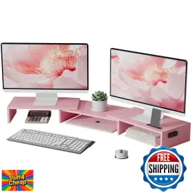 B0dcbsx9ts Bontec Dual Monitor Stand Riser Adjustable Ergonomic Wooden Desktop Organizer