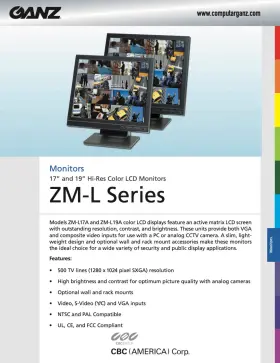 Zm-l17a Ganz Cctv Grade 17ft Lcd Surveillance Monitor Hdmi Bnc And Dvi S-video #3