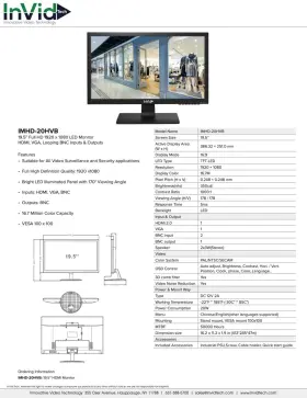 Imhd-20hvb Invidtech 19.5 Inch Full Hd 1920x1080 Led Monitor Hdmi Vga Looping Bnc #2