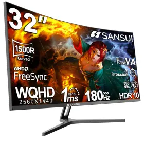 B0cwr5jvdm Sansui 32 Inch Curved Gaming Monitor Wqhd 1440p 180hz 1500r Fast Va .5ms - Used