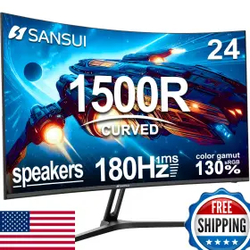 B0db8jlw2w Sansui 24 Inch 180hz 1ms Curved Gaming Monitor Fhd 1080p Freesync Hdr 130% Srgb