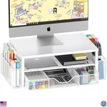 2-TIER White Monitor Stand With Drawer & Pen Holders Stylish Desk Organizer. Fixed Price $52.93.