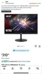 Acer Nitro XV272U W2 Class Wqhd Gaming Led Monitor - 16:9 Black". Fixed Price $218.00.