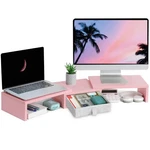 Teamix Pink Dual Monitor Stand Riser With Drawer - Length Angle Adjustabl.... Fixed Price $60.13.